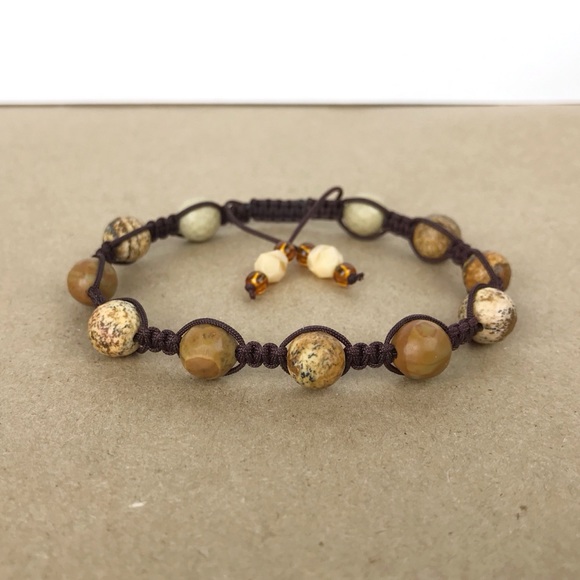 Handmade} Brown Spotted Jasper Adjustable Bracelet - Picture 2 of 5